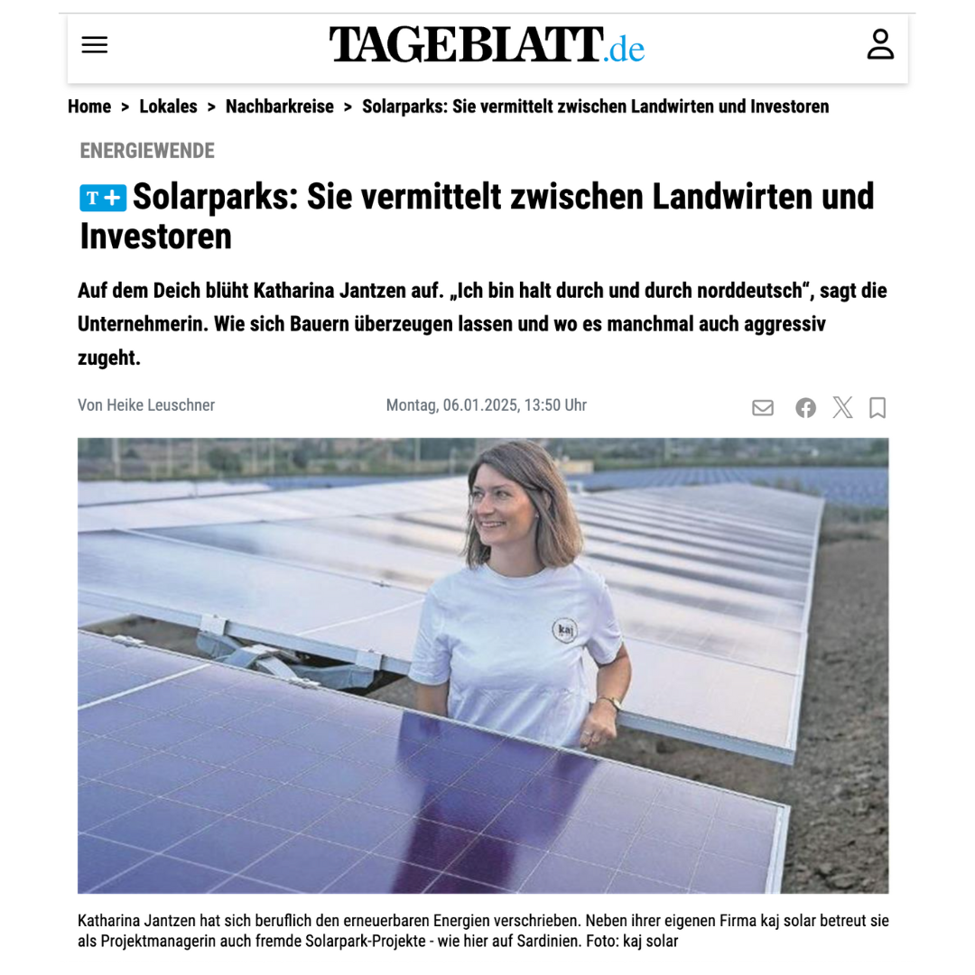 Photovoltaik Anbieter - kaj Solar in der Presse - es haben bereits einige Zeitungen über uns berichtet. Lernen Sie uns kennen! - kaj Solar GmbH // Ihr lokaler Partner für Photovoltaik Freiflächenanlagen